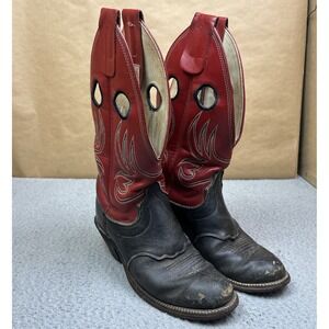 Vintage Olathe Women's Sz 5 B Two Toned Red/Black Leather Cowgirl Boots USA